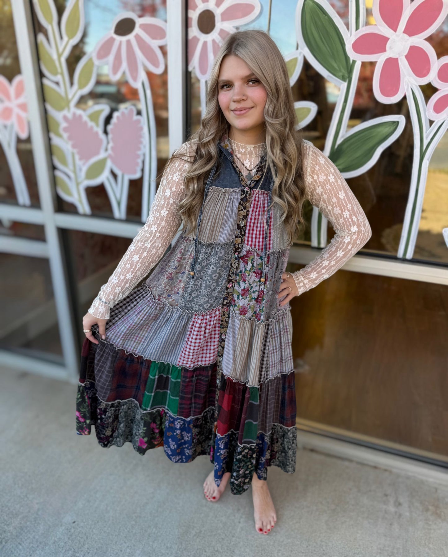 Boho Patchwork Sleeveless Maxi Duster With Hood