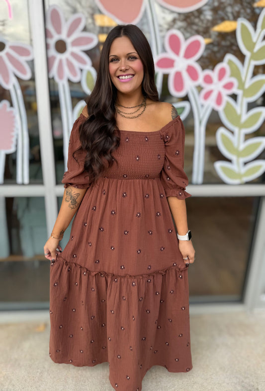 Floral Embroidered Tiered Maxi Dress