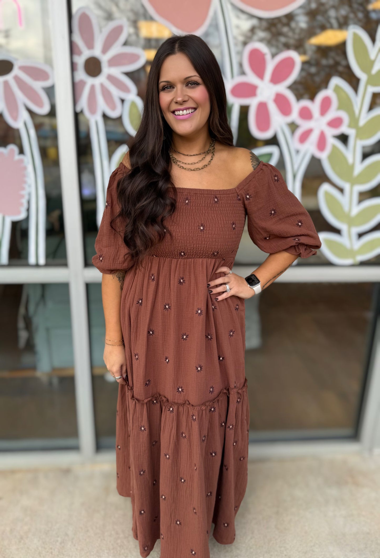 Floral Embroidered Tiered Maxi Dress