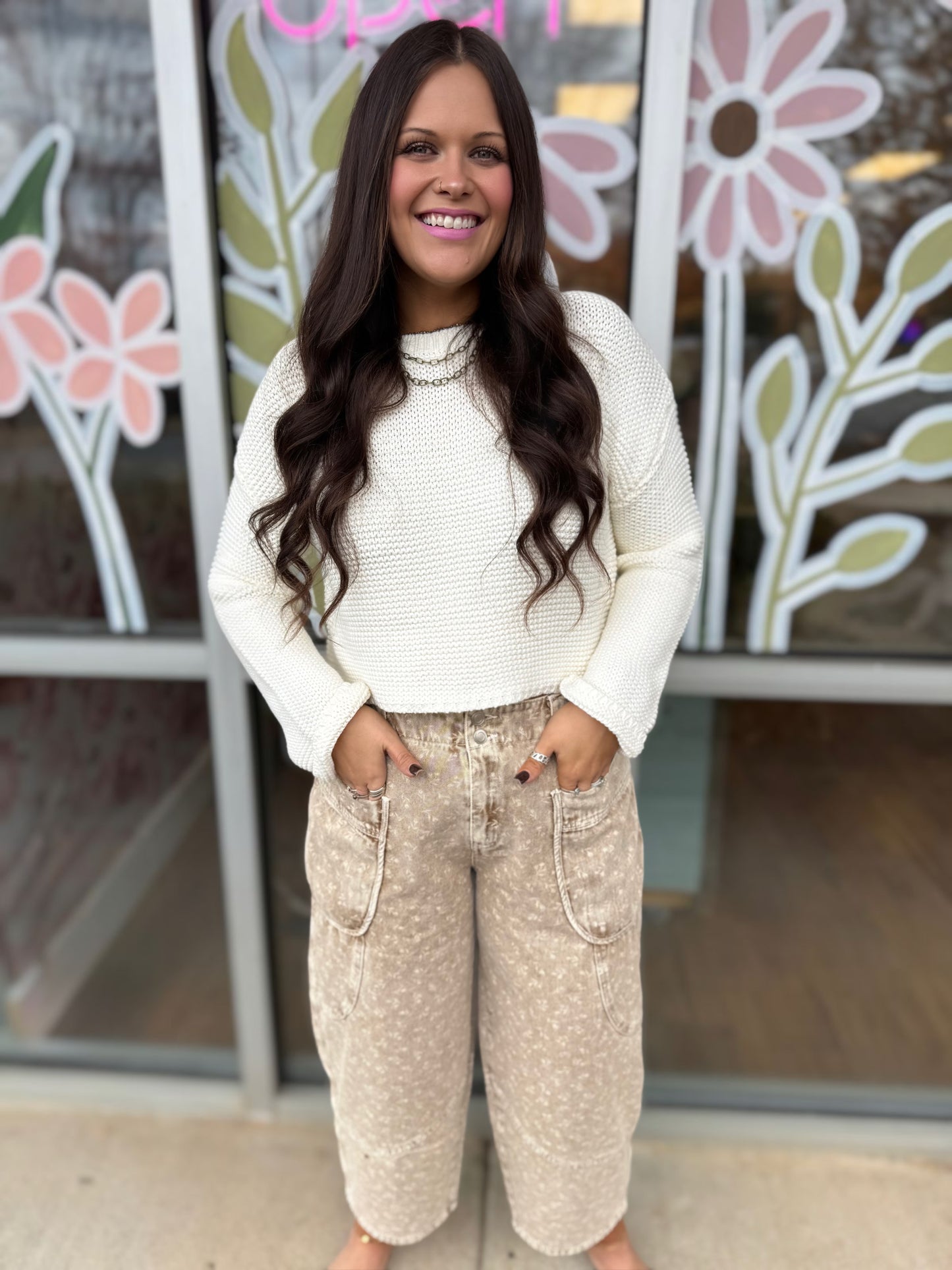 Latte Washed Floral Barrels