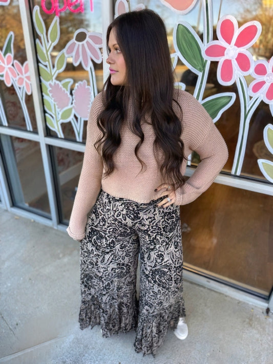 Paisley Ruffled Wide Leg Pants