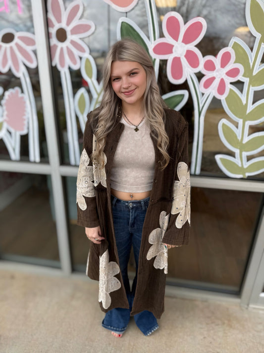 Boho Floral Patch Long Jacket