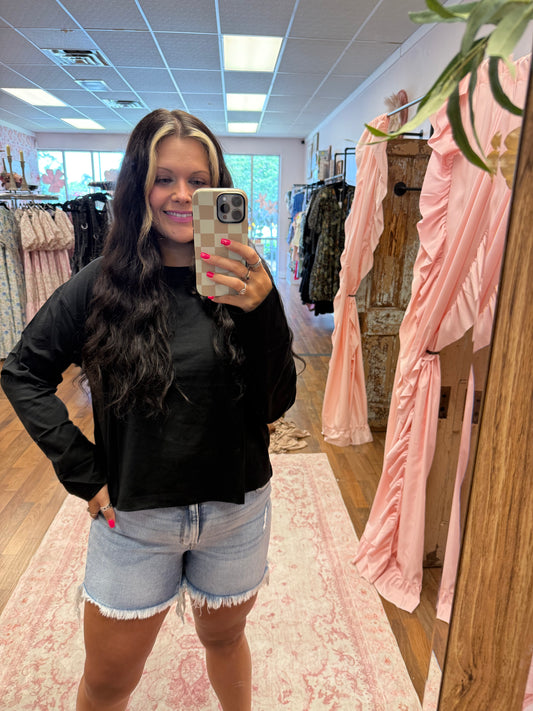 Semi Cropped Black Tee