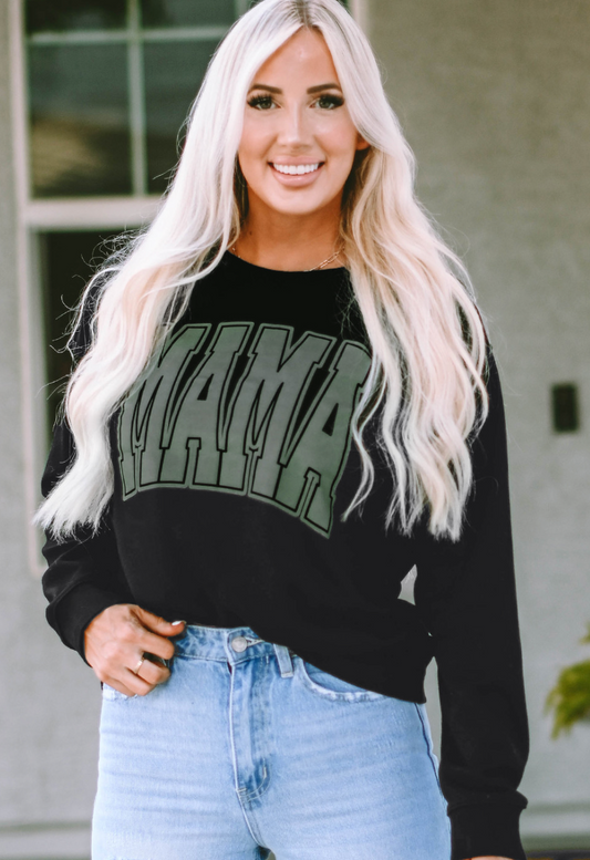 Black Mama Varsity Crew Neck Sweatshirt