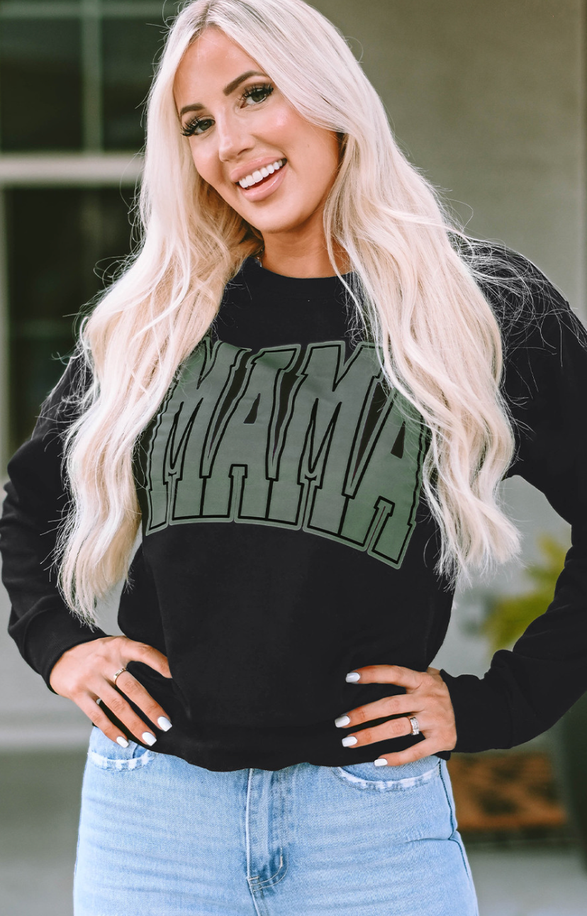 Black Mama Varsity Crew Neck Sweatshirt