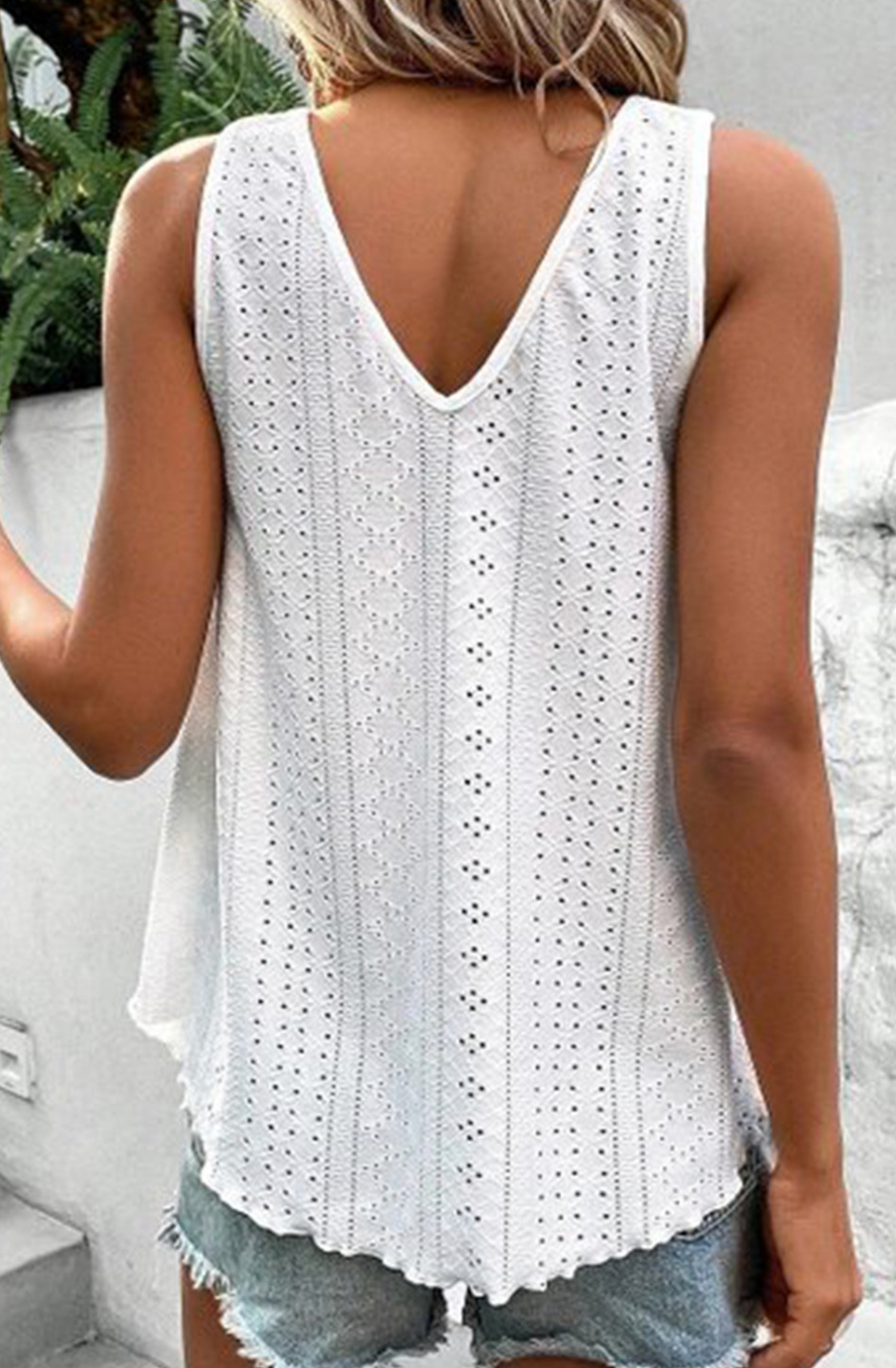 White Plus Size V Neck Eyelet Lace Tank Top