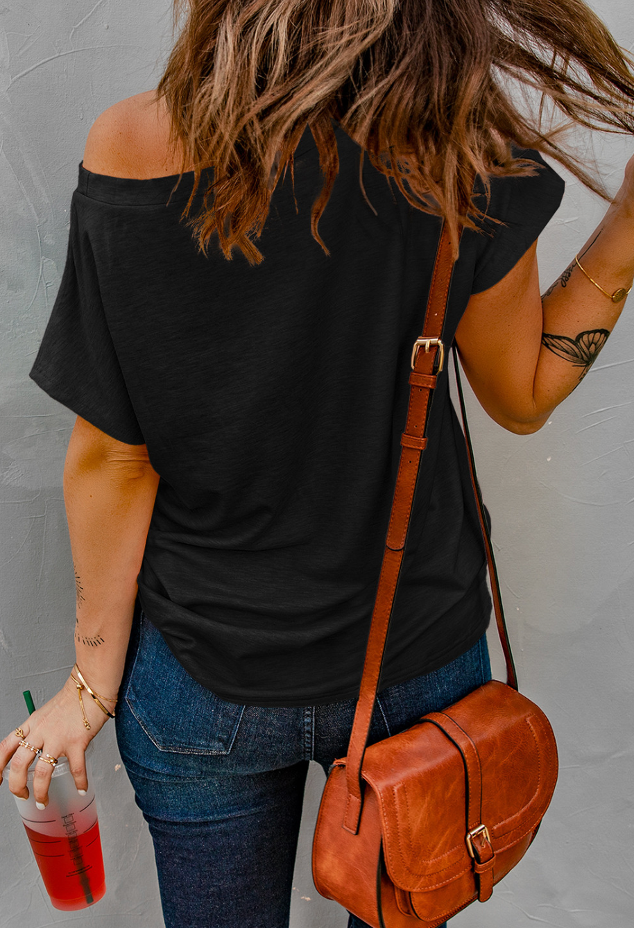 Black Pocketed Tee with Side Slits