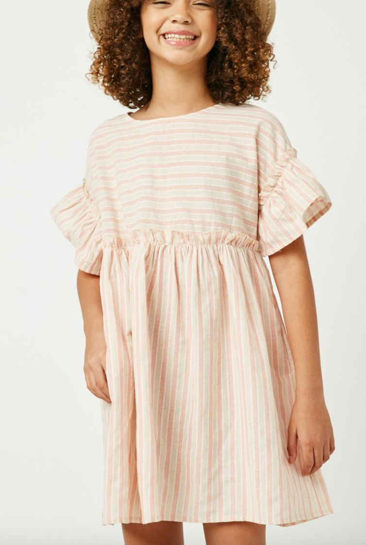 Girls Ruffled Sleeve Striped Swing Dress