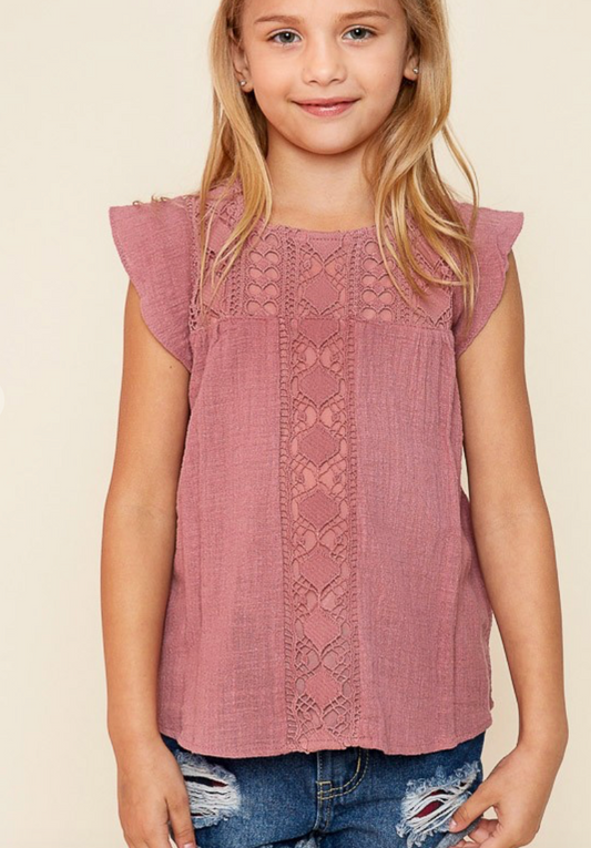 Girls Crochet Flutter Sleeve Top