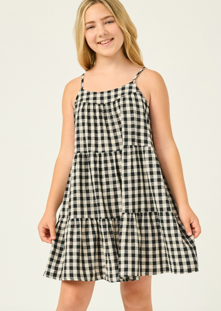 Girls Gingham Tiered Sleeveless Dress