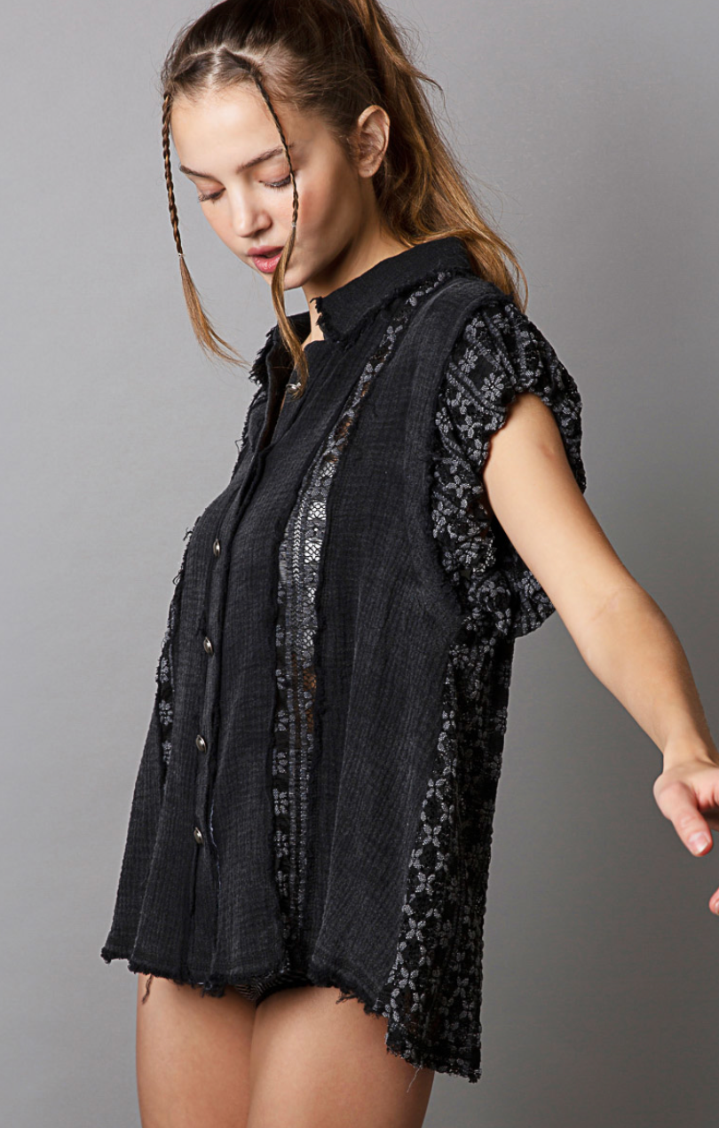 Ruffle sleeve Gauze Top