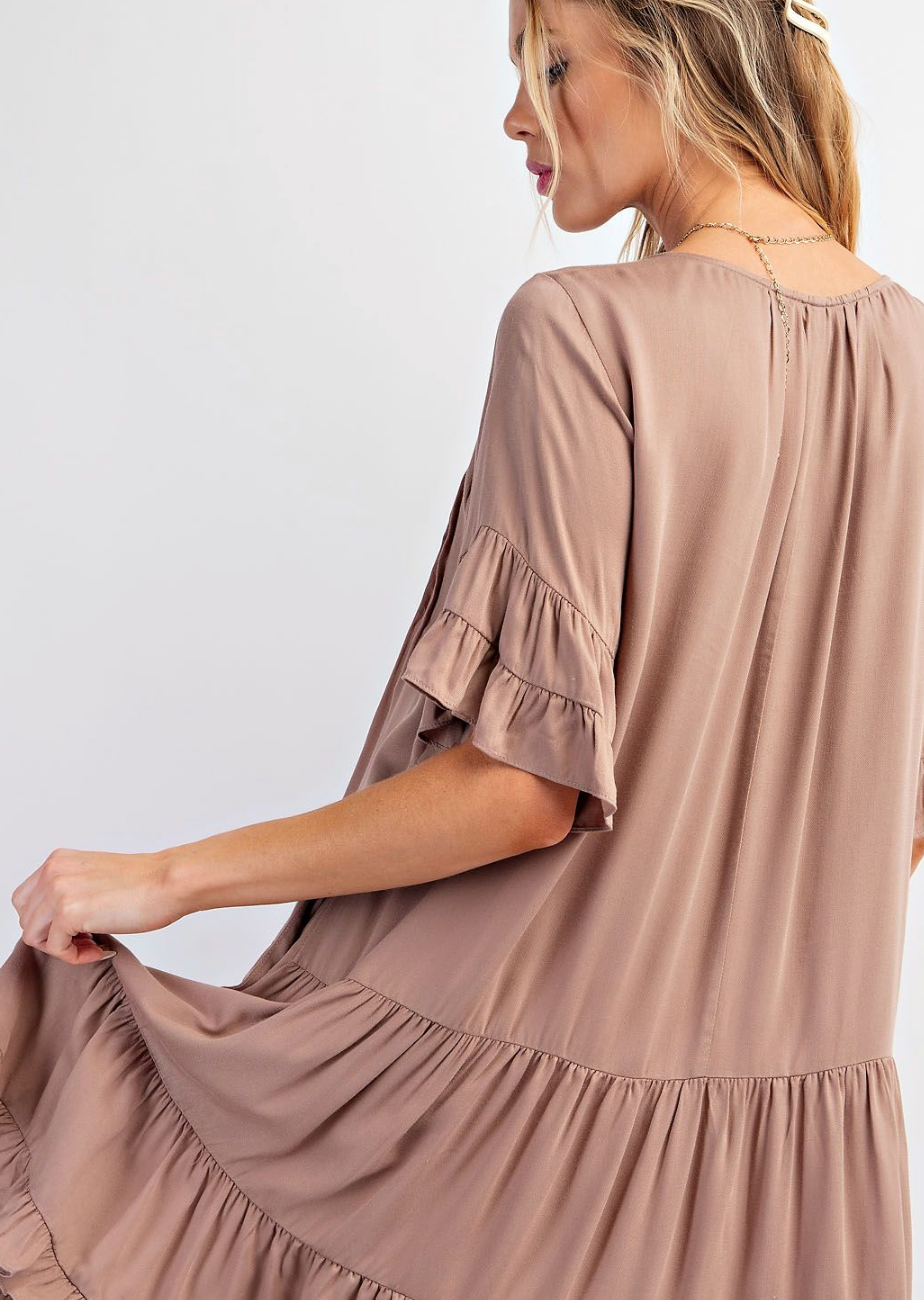 Double Ruffle Linen Dress