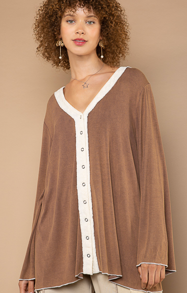 Bell Sleeve Contrast Long Sleeve