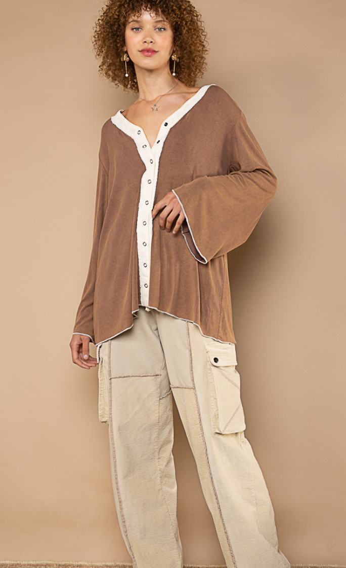 Bell Sleeve Contrast Long Sleeve