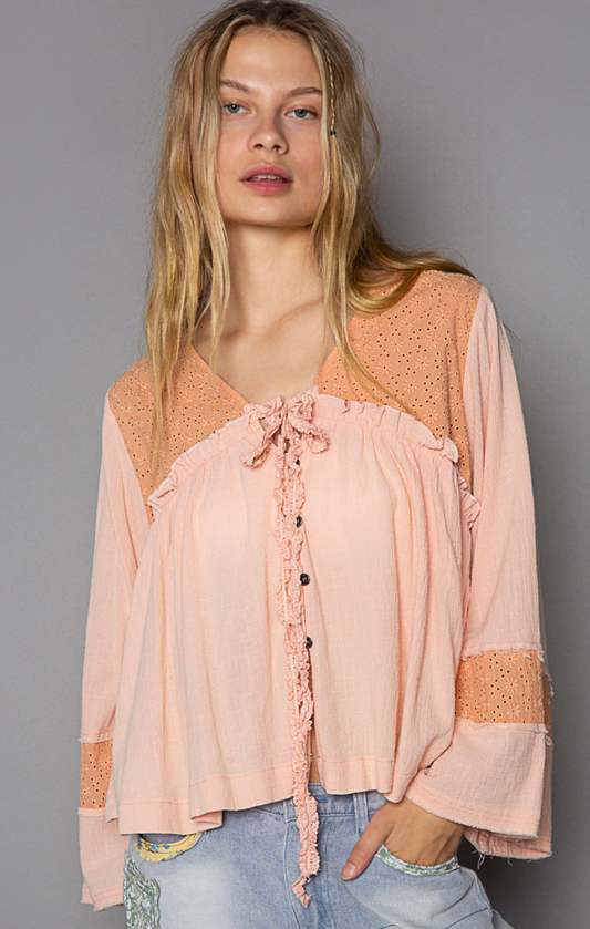 Peach Orange Bell Sleeve Top