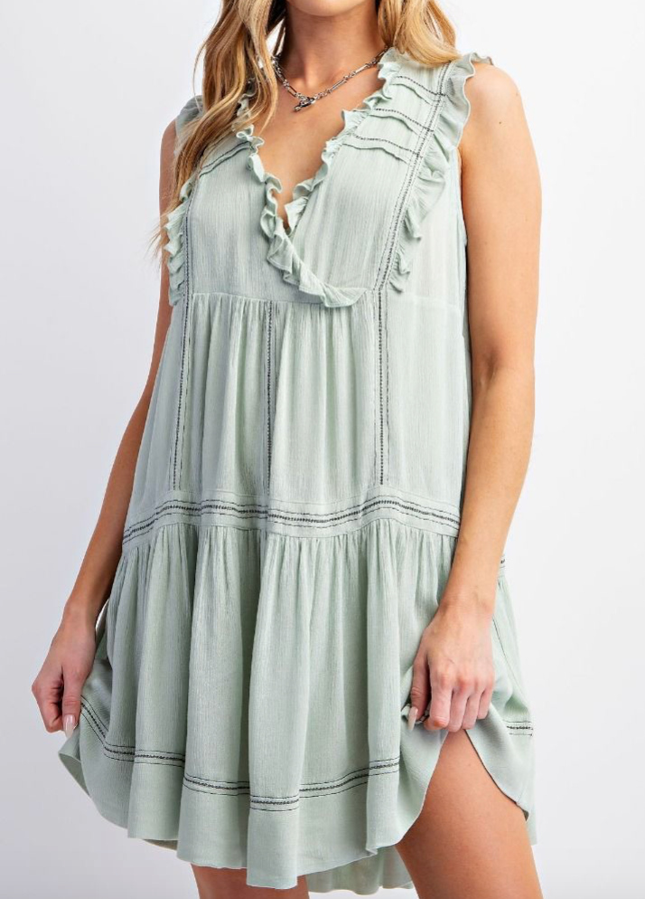 Sleeveless Tiered Ruffle Gauze Dress