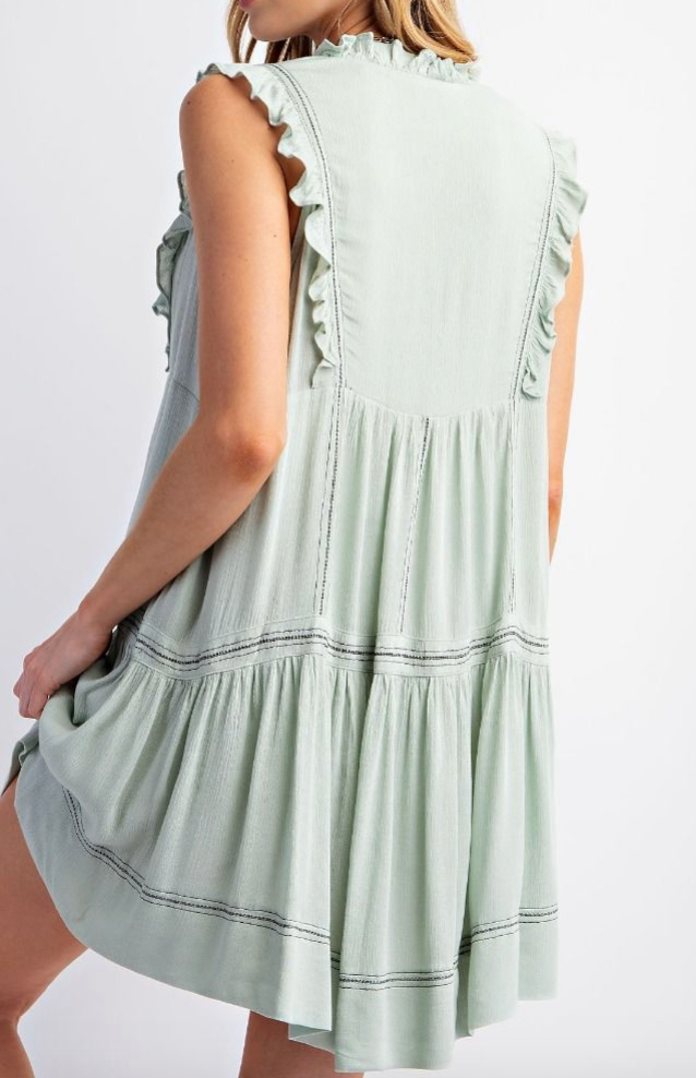 Sleeveless Tiered Ruffle Gauze Dress