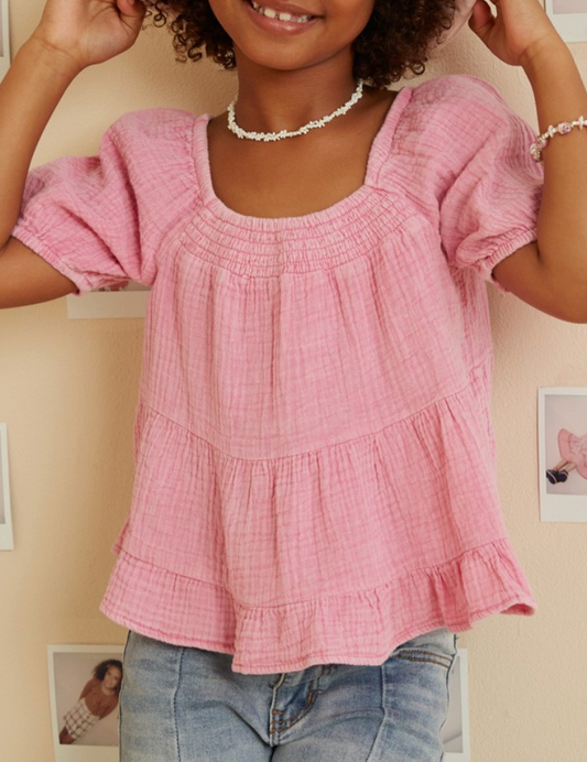 Girls Barbie Pink Gauze Top