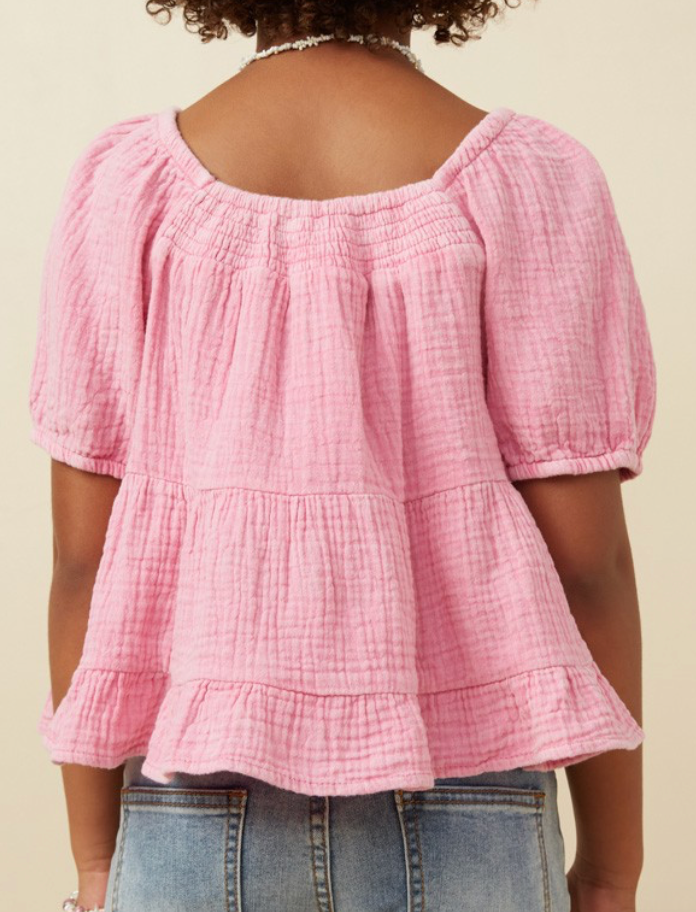 Girls Barbie Pink Gauze Top