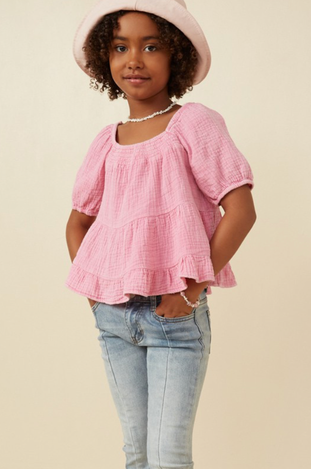 Girls Barbie Pink Gauze Top