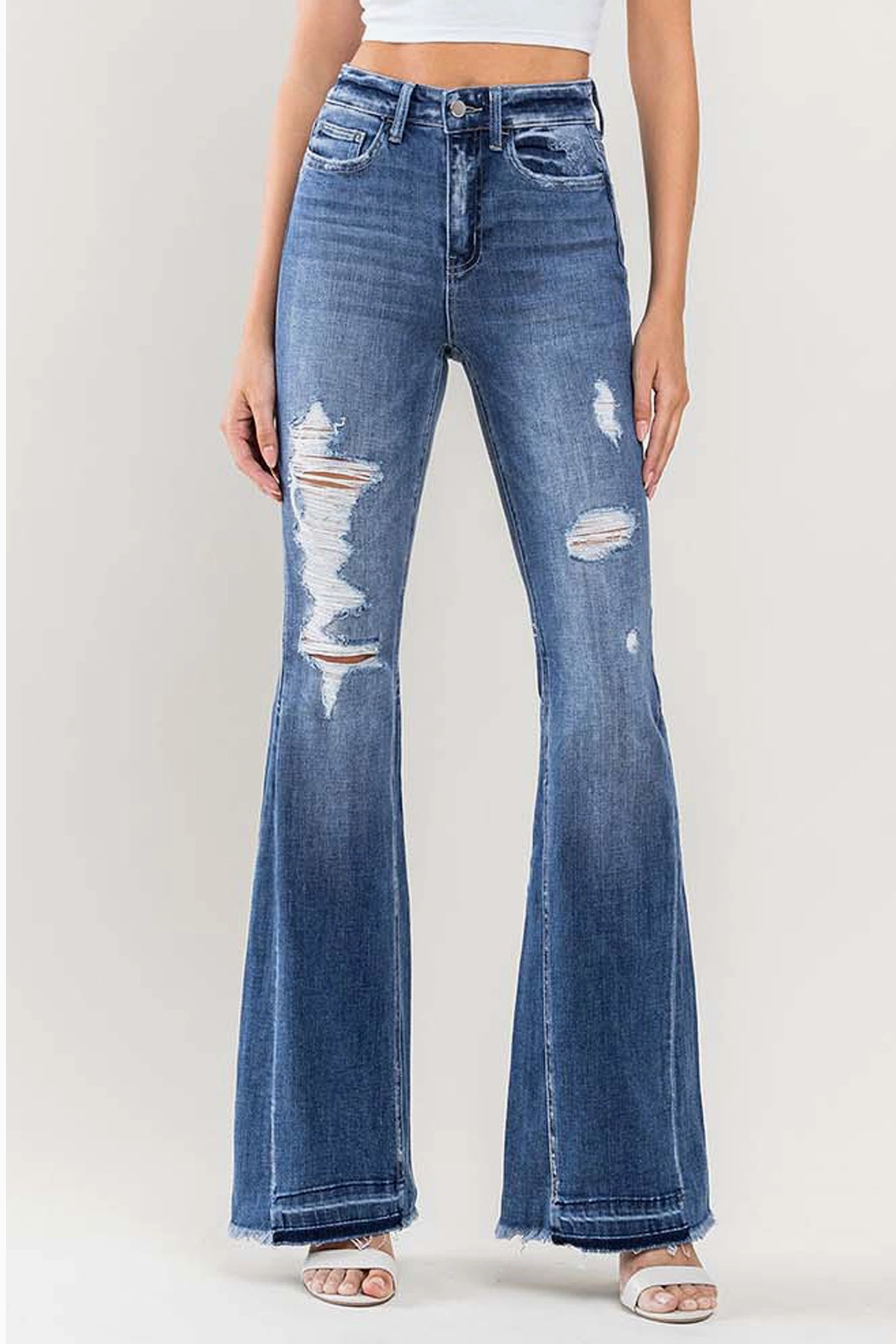 High Rise Distressed Flare Jeans