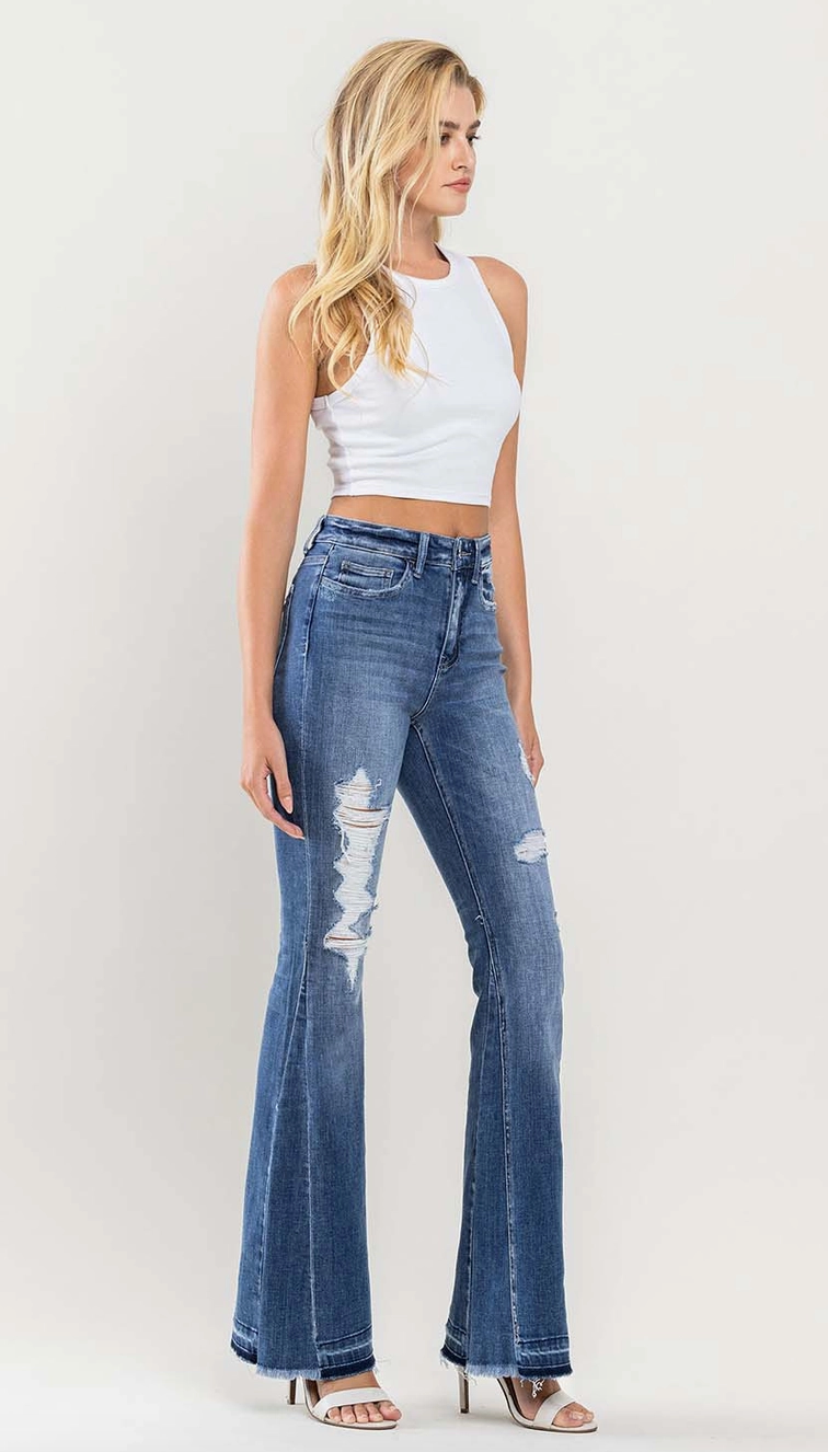 High Rise Distressed Flare Jeans