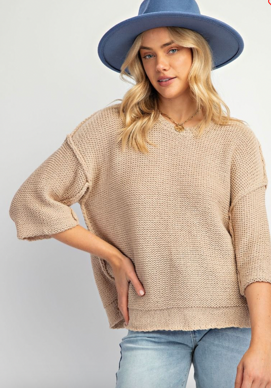 Quarter Sleeve Khaki Sweater