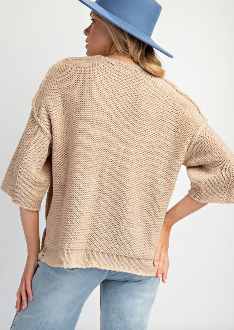 Quarter Sleeve Khaki Sweater