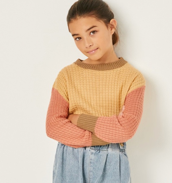 Girls Colorblock Waffle Knit Sweater