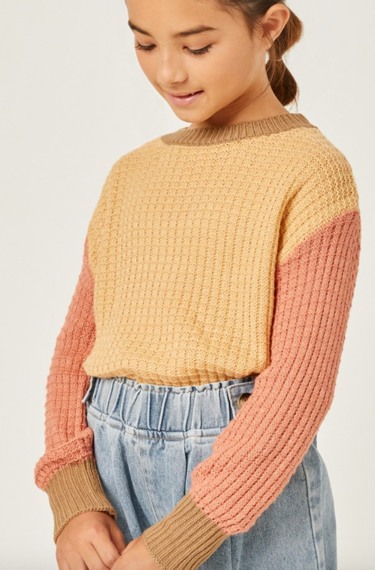 Girls Colorblock Waffle Knit Sweater