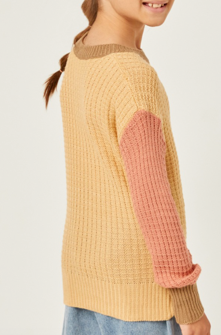 Girls Colorblock Waffle Knit Sweater