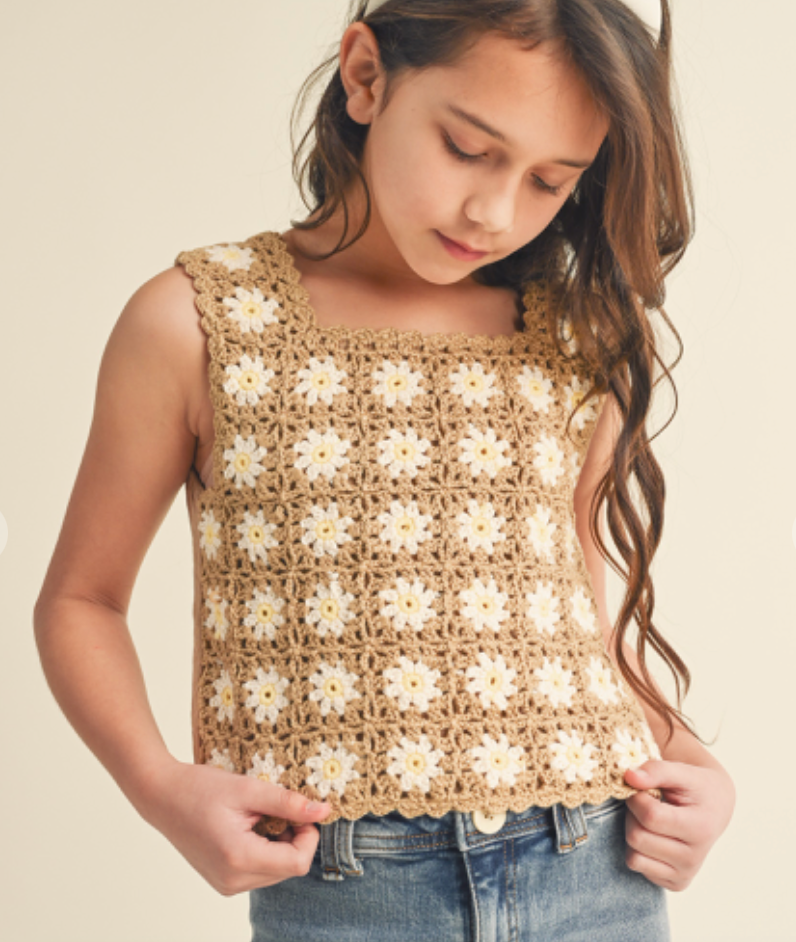 Tween Kids Girls Sleeveless Crochet Top