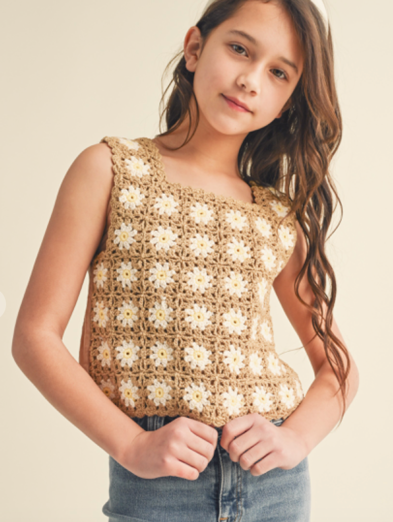 Tween Kids Girls Sleeveless Crochet Top