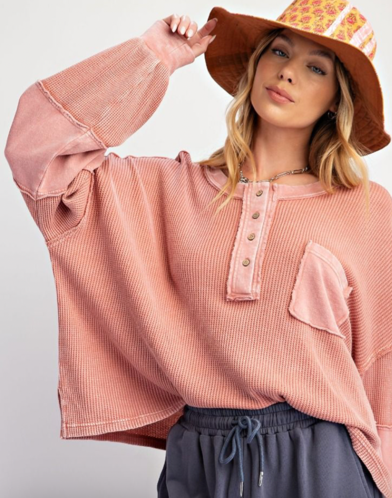 Dusty Rose Thermal Henley Top