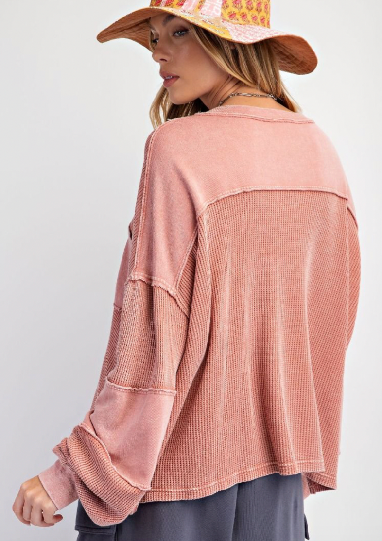 Dusty Rose Thermal Henley Top