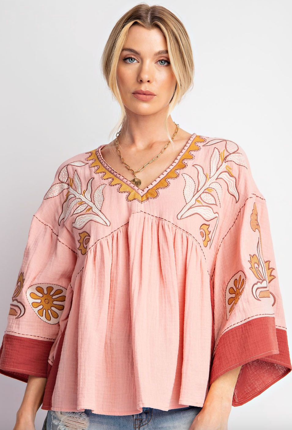 Rose Velvet Embroidered Top