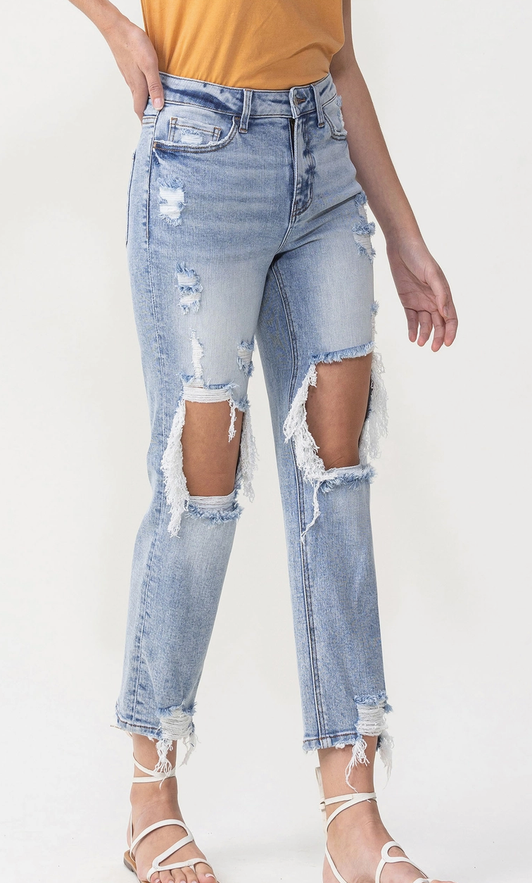 HR Cropped Distressed Jeans