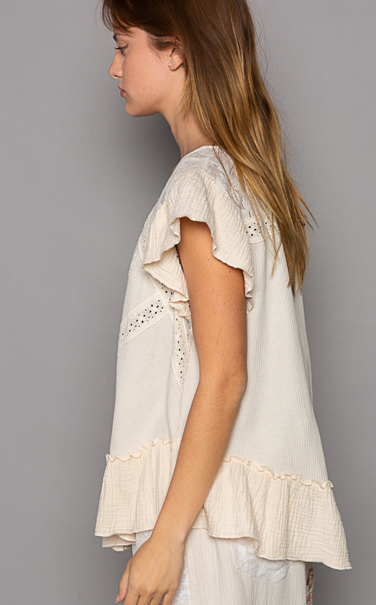 Button Down Ruffle Sleeve