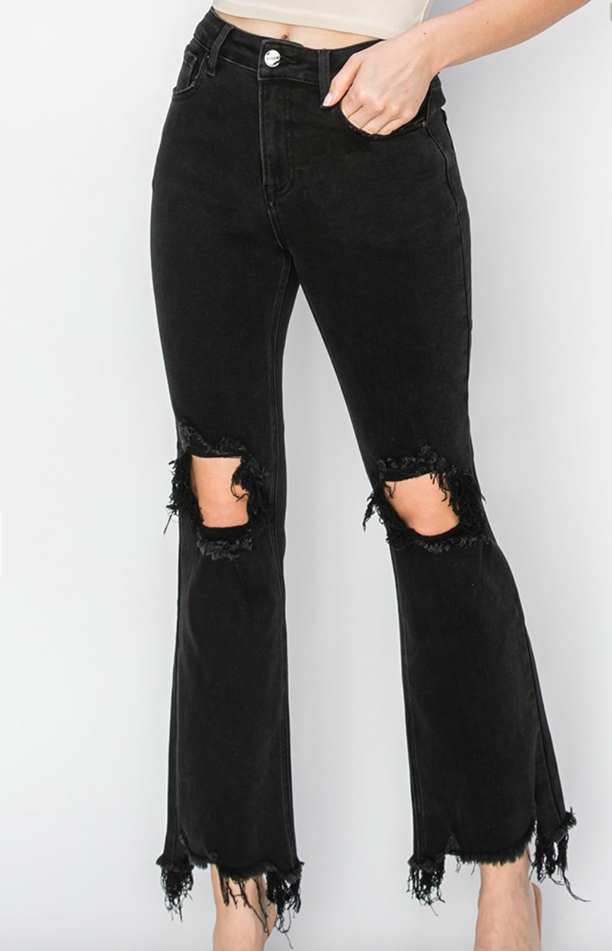 Black Cropped Risen Jeans