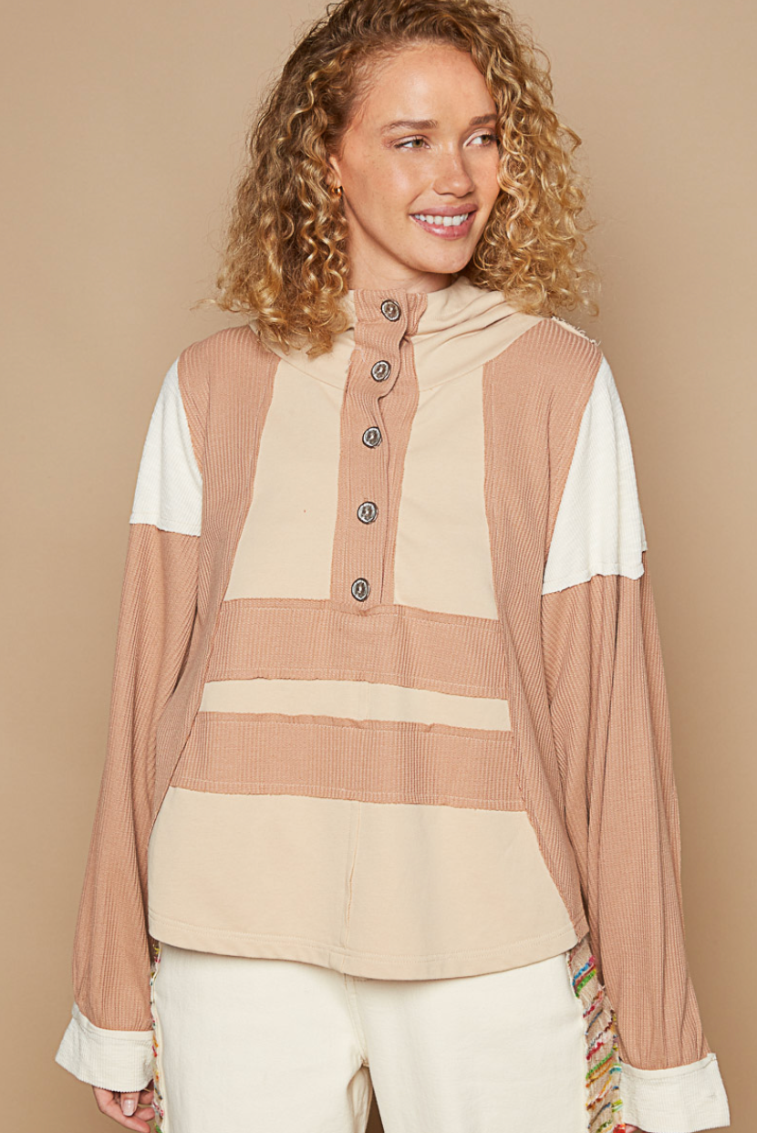 Cream Latte Color Block Top