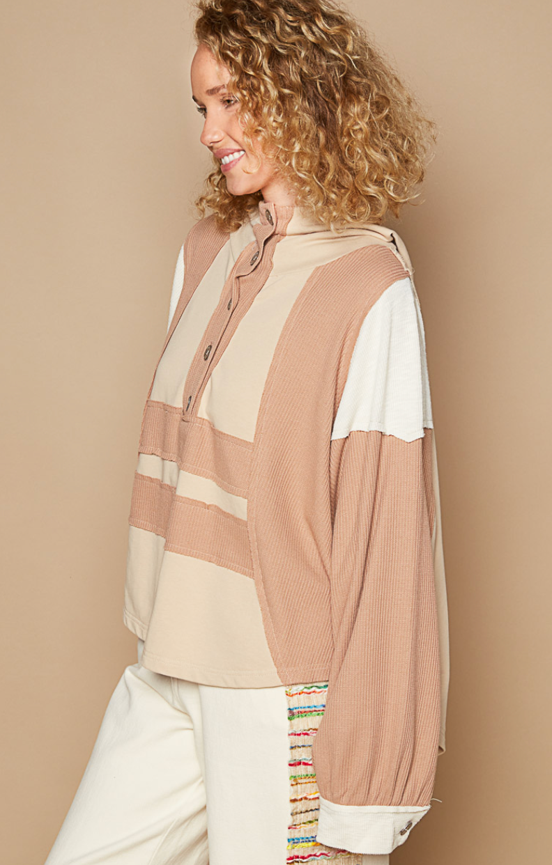 Cream Latte Color Block Top