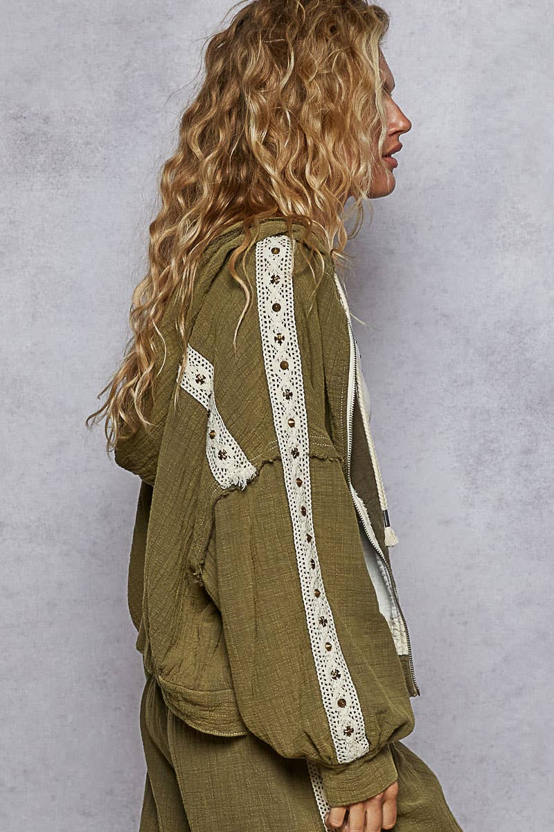 Vintage Gauze Stud Detail Hoodie Jacket