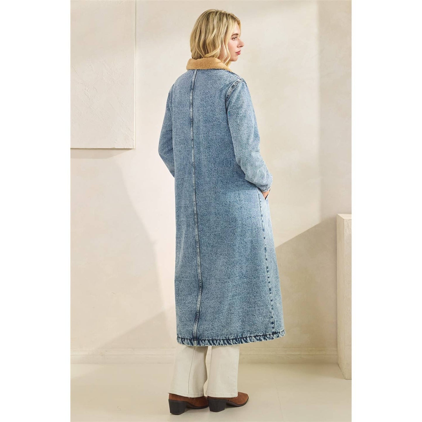 Teddy Lined Long Denim Jacket