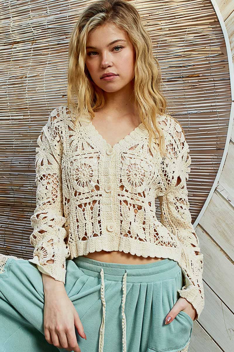 Long Sleeve Crotchet Cropped Cardigan