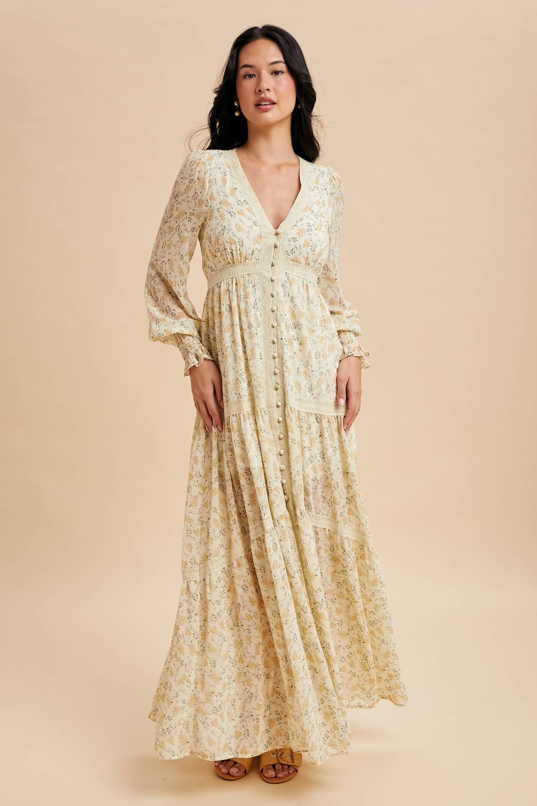 Vintage Cream Floral Lace Trim Maxi