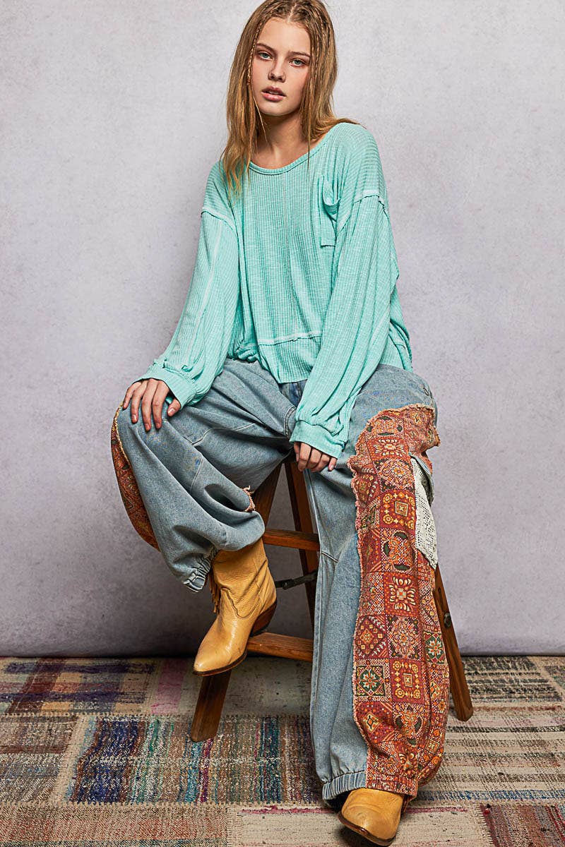 Rib Relaxed Long Sleeve Top