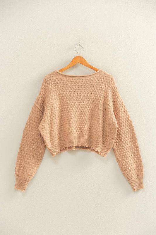 Textured Round Neck Long Sleeve Sweater