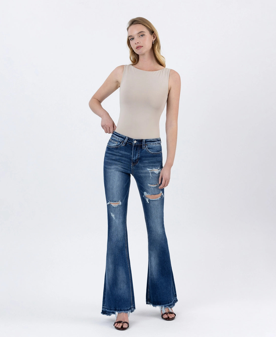 High Rise Distressed Flare Jeans