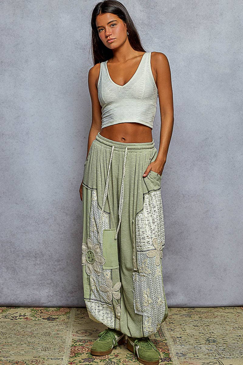 Crochet Flower Ribbed Joggers