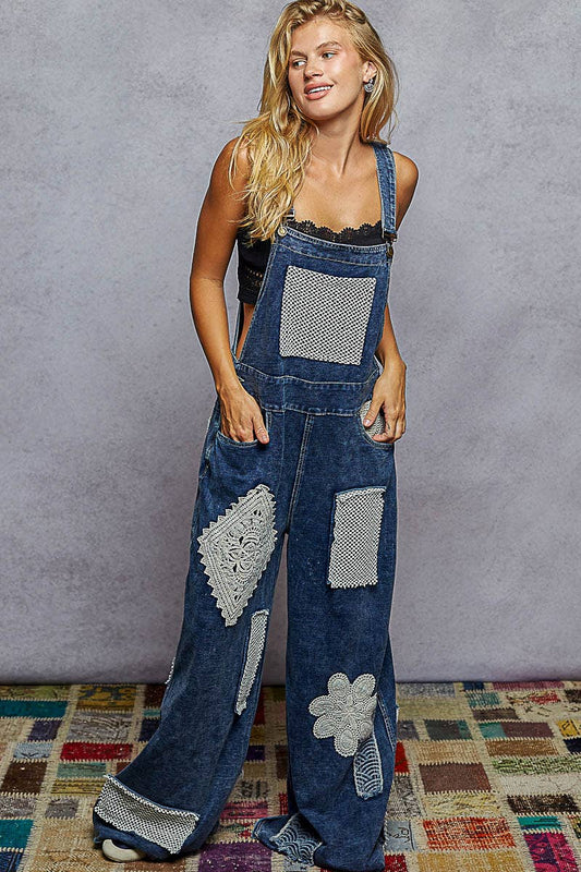 Indigo Denim Crochet Patch Overalls